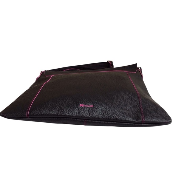 Mywalit Black Pebbled Leather Flap Messenger Bag - Picture 10 of 12